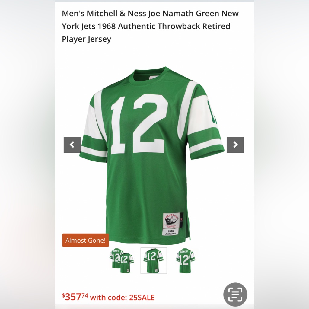 Nwt Mitchell & Ness Joe Namath Throwbacks Size 36 (S) Unisex